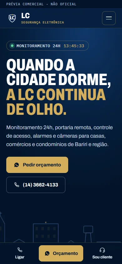 Primeira tela da prévia de LC Segurança Eletrônica no celular
