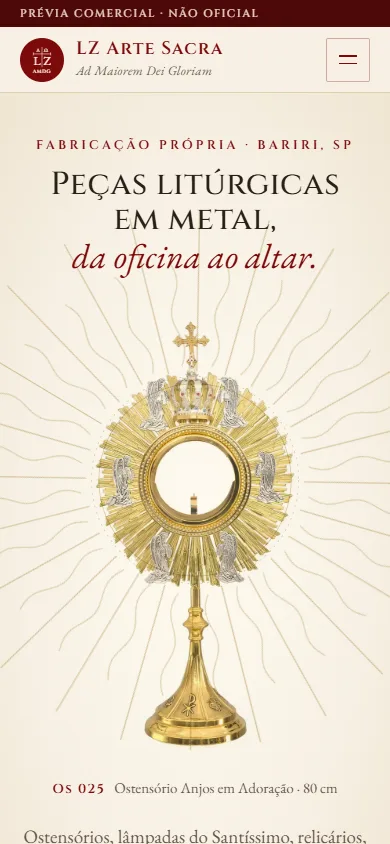 Primeira tela da prévia de LZ Arte Sacra no celular